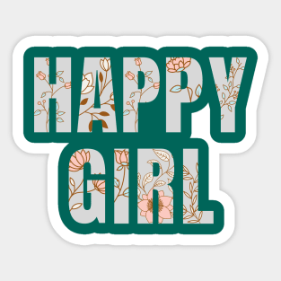Happy Girl Floral Letters Positivity Design Sticker